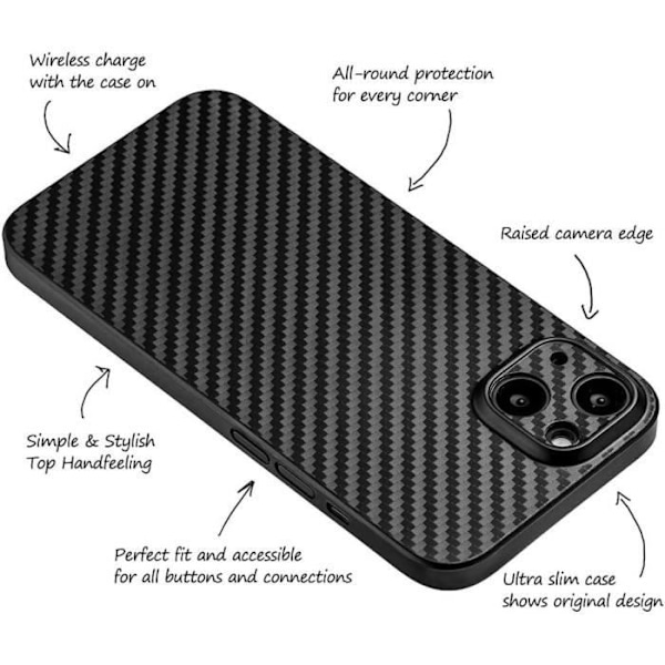 Skyddande fodral för iPhone 14 - E.F.CONNECTION - Flexibelt - Kolfiber - Svart Svart
