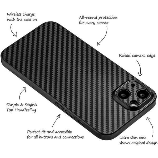 Skyddsskal - E.F.CONNECTION - för iPhone 14 - Flexibelt - Kolfiber - Svart Svart