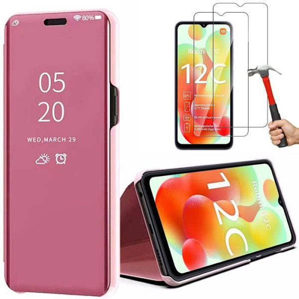 Fodral till Xiaomi Redmi 12C - 11A rosa spegeleffekt + 2 härdade glasögon Rosa