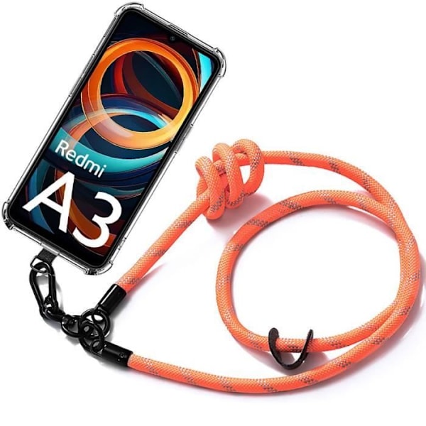 Skulderrem taske til Xiaomi Redmi A3, stødsikker gennemsigtig silikone TPU med aftagelig skulderrem orange