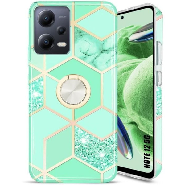 Taske til Xiaomi Redmi Note 12 5G, turkis farve stødsikker med ringholder