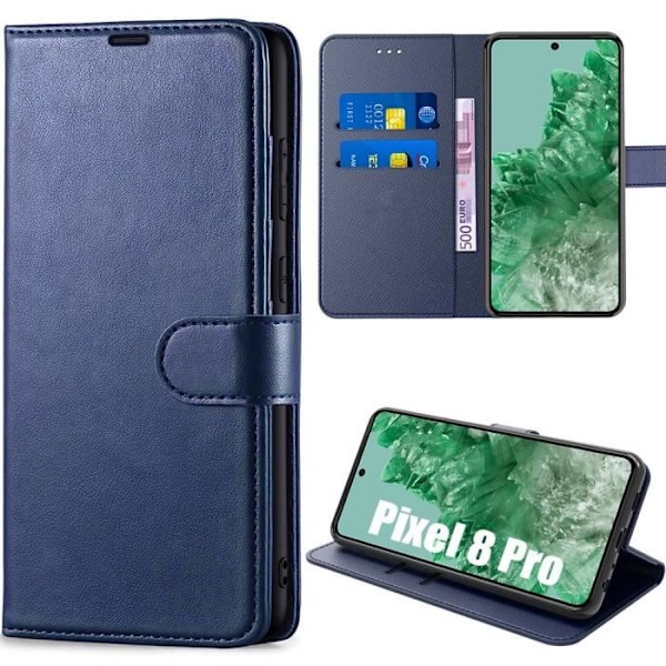 Fodral för Google Pixel 8 Pro, Anti-Scratch Card-hållare Mjukt syntetiskt läder - Marinblå marinblå