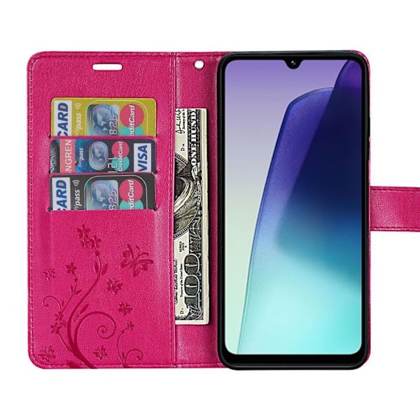 Coque til Xiaomi Redmi 14C, Anti-Ridser Beskyttelse 360 Grad Effekt Læder Fuchsia Mønster Plante Sommerfugl Fuchsia
