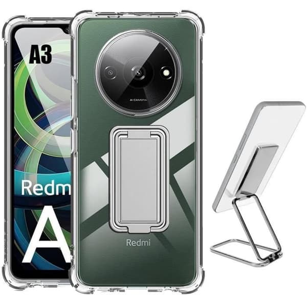 Coque - E.F.CONNECTION - för Xiaomi Redmi A3 - Stöttålig - TPU Silikon - Snurrande Ringstöd Silver