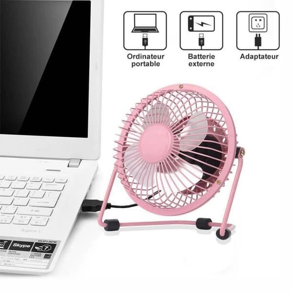 USB-fläkt - E.F.CONNECTION - Mini - Rotation 360° - Tyst - Rosa rosa