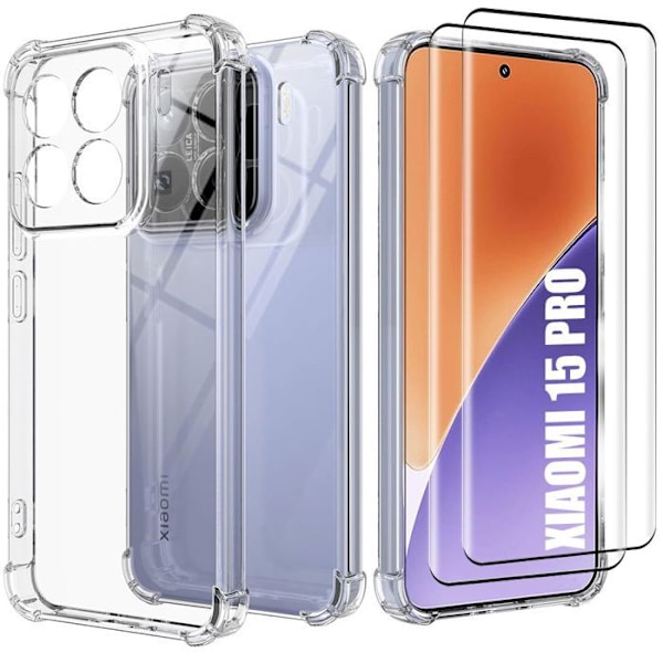 Coque til Xiaomi 15 Pro, Transparent TPU Stødabsorberende Beskyttelse + 2 Hærdede Glas Beskyttelse Transparent