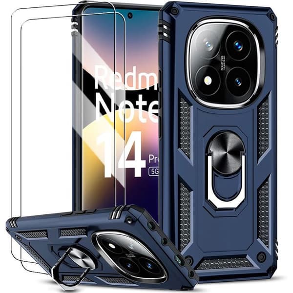 Skyddskal - E.F.CONNECTION - För Xiaomi Redmi Note 14 Pro 5G - Hård - Mörkblå - 2 Härdat Glas marinblå