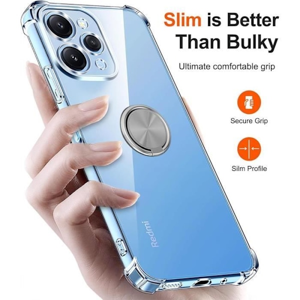 Skyddsskal - Xiaomi - Redmi 12 - Mjuk i silikon - Rotterande ring 360° - Transparent Transparent