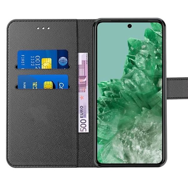 Coque - Google - Pixel 8 Pro - Lædereffekt Sort - 2 Hærdede Glas - Magnetisk Lukning Svart