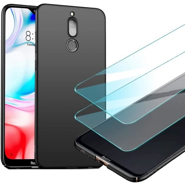 Xiaomi Redmi 8-fodral + skärmskydd i härdat glas, svart mycket tunt skyddande skal, hårt fodral för Xiaomi
