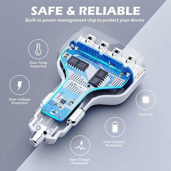 USB-batteriladdare - E.F.CONNECTION - 4 USB-portar - Snabbladdning 3.0 - 24W - Vit Vit
