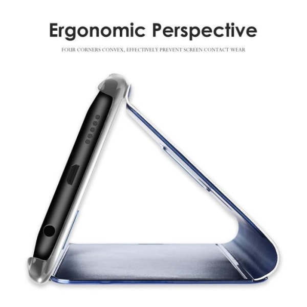 Aclay Huawei P30 Fodral, Fodral + Härdat Glas Flip Clear View Genomskinligt Spegelfodral Stående 360° Stötsäkert Fodral Fodral Stötfångare