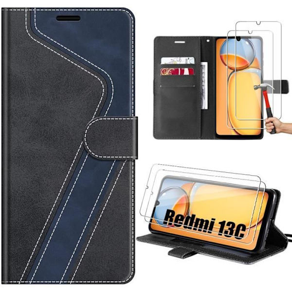 Coque - Xiaomi - Redmi 13C - Stødabsorberende Beskyttelse - PU Læder - Håndfri Støtte Svart, Marinblå