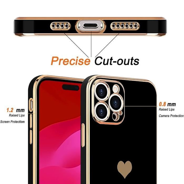 Fodral för iPhone 15 Pro Black Heart Pattern Anti-Scratch Mjuk TPU