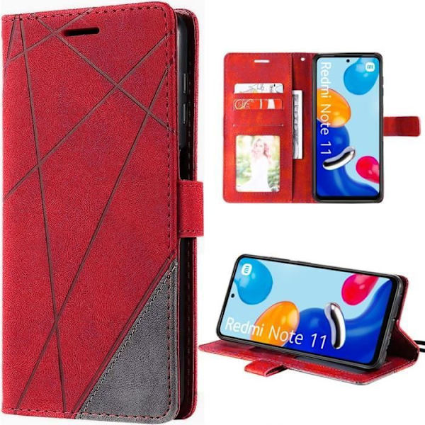 Coque - Xiaomi - Redmi Note 11/11S - Röd - Retro Syntetiskt Läder - Kortficka och Stativ Röd