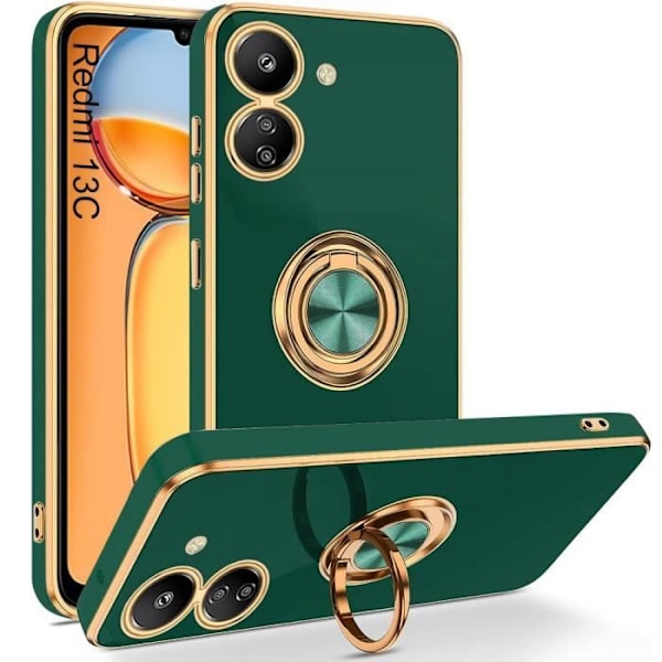 Coque - Xiaomi - Redmi 13C - Silikone hybrid - 360° roterende støtte - Stødabsorberende - Mørkegrøn Midnattsgrönt