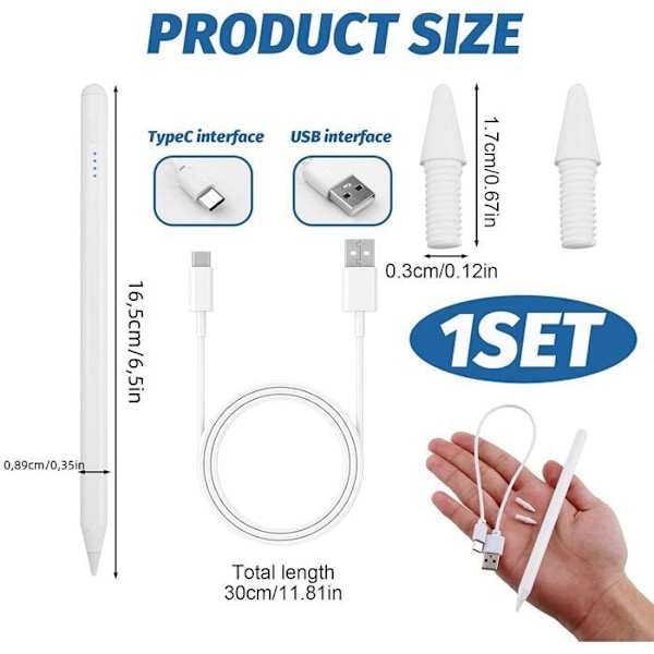 Stylus för iPad - Hög Precision - Palmavvisning - Magnetisk Fäste - 2 Utbytes spetsar Vit