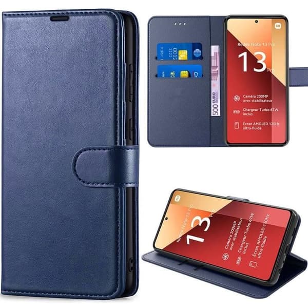 Coque - E.F.CONNECTION - För Xiaomi Redmi Note 13 Pro 4G - Stötskydd - PU-läder - Mörkblå marinblå