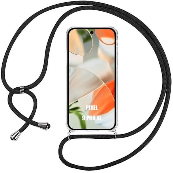 Sladdfodral för Google Pixel 9 Pro XL, transparent förstärkt anti-skrapa med svart sladd