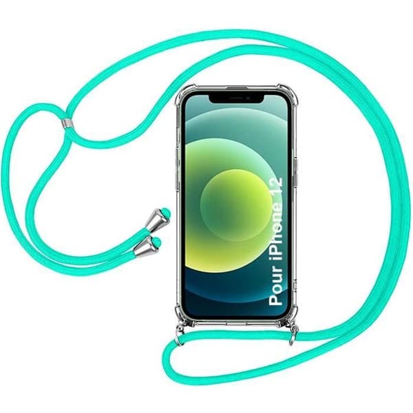 Coque - EF CONNECTION - för iPhone 12 - Transparent - Grön Snodd - Förstärkt Skydd Transparent-Grön