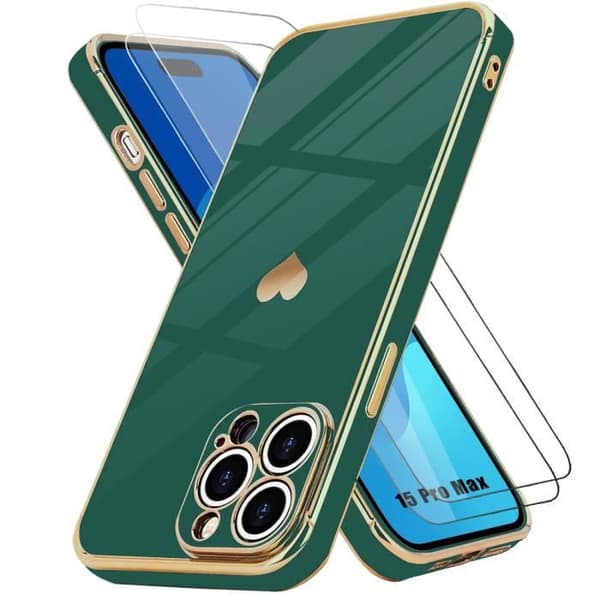 Coque - E.F.CONNECTION - för iPhone 15 Pro Max - Silikon TPU - Repeller - Hjärtmotiv Midnattsgrönt