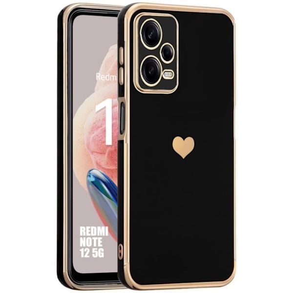 Beskyttelsesskal - E.F.CONNECTION - Xiaomi Redmi Note 12 5G - Hjerte Motiv - Sort - Silikone Svart