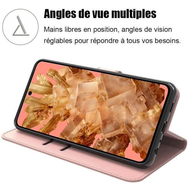 Full Cover Cover til Google Pixel 8 - Beskyttelse Stødsikker Syntetisk Læder Flap Pink