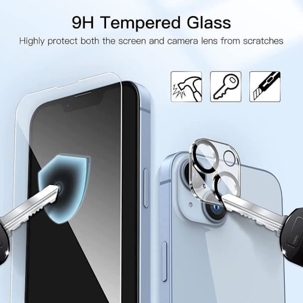 Silicon Skaft - iPhone 14 - 100% Transparent - 3 Härdat Glas - 2 Kameraskydd Transparent