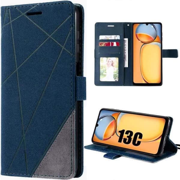 Coque - E.F.CONNECTION - För Xiaomi Redmi 13C - Stötsäker - Lädereffekt - Kortfack marinblå