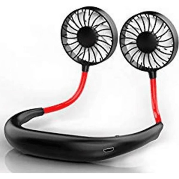 Håndfri mini nakkebøjleventilator - Nakkebøjle - Sort - 2 ventilatorer - Vinkeljustering - 45 dB
