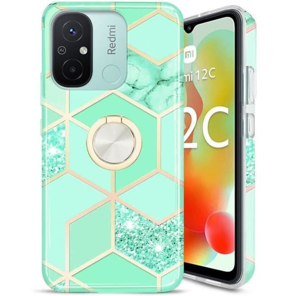 Coque - E.F.CONNECTION - för Xiaomi Redmi 12C - Turkos - Rotationsringstöd 360° - Styv Turkos