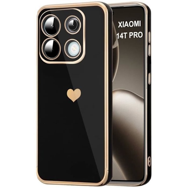 Coque til Xiaomi 14T Pro - Stødabsorberende beskyttelse - Ultra slim - Hjerte mønster - Sort - Letvægt Svart guld