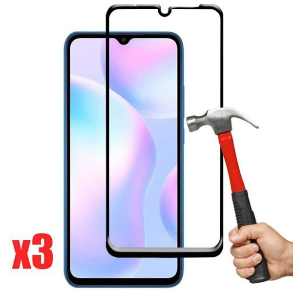 Beskyttelsesfilm - E.F. CONNECTION - Redmi 9C - Hærdet glas - Sort - Pakke med 3 enheder Transparent med svart kant
