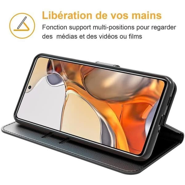 Skyddsskal - E.F.CONNECTION - Xiaomi 11T 5G - Solid läderlook - Magnetisk stängning - Elegant Svart