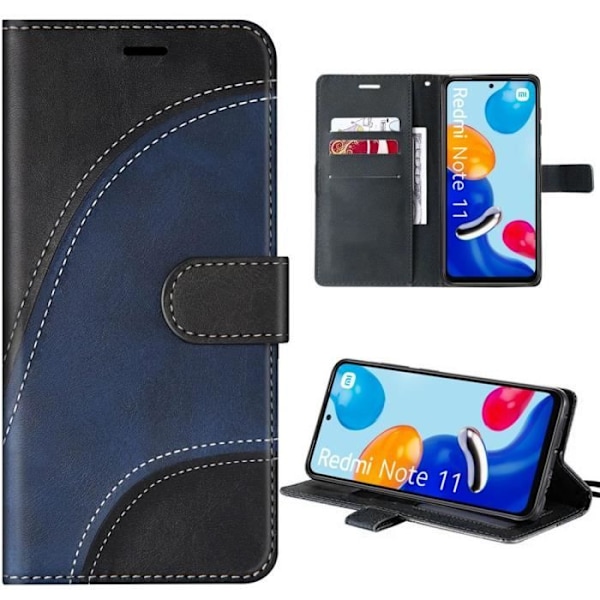 Coque - Xiaomi - Redmi Note 11/11S - Stötsäker - PU-läder - Kortstöd Svart, Marinblå