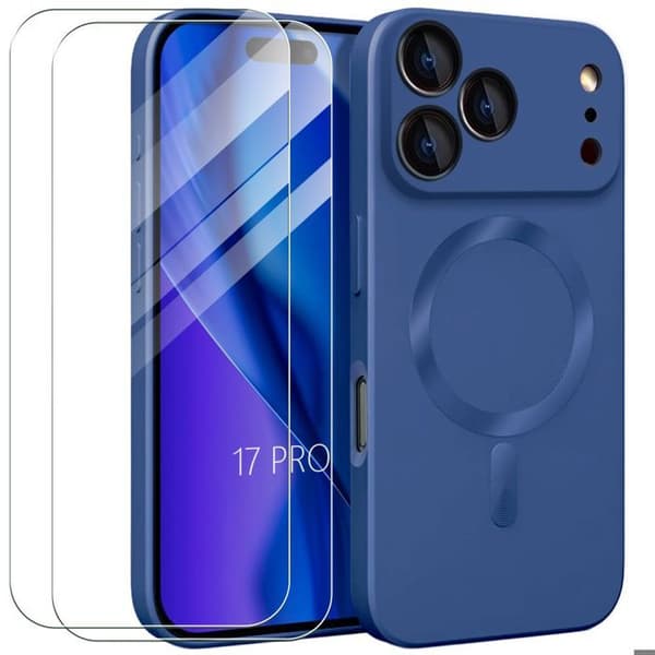Skyddsskal - E.F.Connection - för iPhone 17 Pro - med Marinblå Magnetcirkel - 2 Glas marinblå