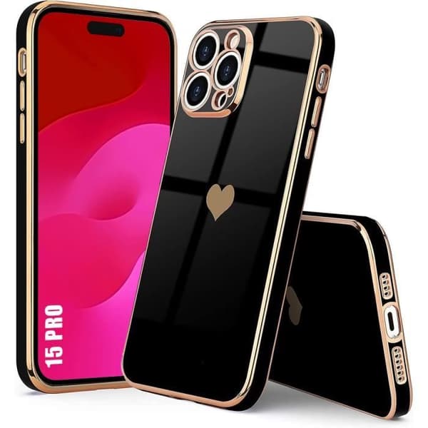 Coque - E.F.CONNECTION - för iPhone 15 Pro - Flexibel - Repellerande - Hjärtmönster Svart