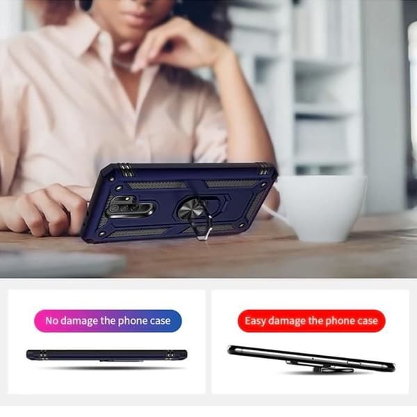 Coque - E.F.CONNECTION - För Redmi 9 - Förstärkt Skydd - Stödring - Metallplåt Blå