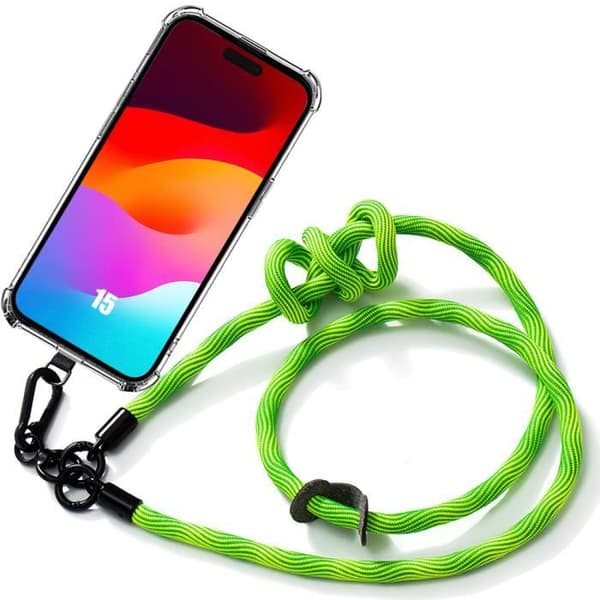 Coque - för iPhone 15 - Grön Axelrem - Repellerande skydd - Mjuk silikon - Transparent Grön