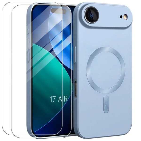 Skyddsskal - E.F.Connection - för iPhone Air - med Blå Magnetring - 2 Härdat Glas Blå