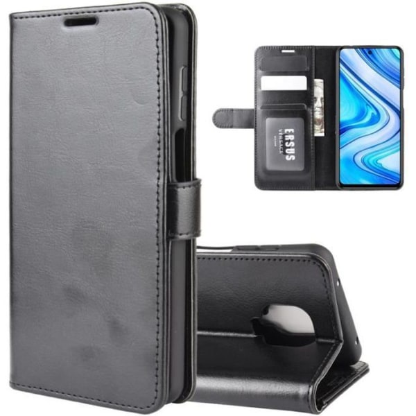PU-læder etui - Xiaomi - Redmi Note 9S - Stødabsorberende - Magnetisk lukning - Sort Svart
