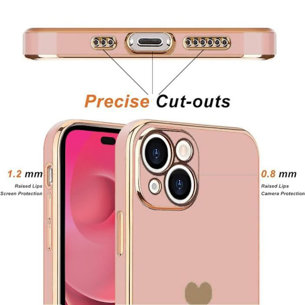 Cover til iPhone 14 Pink Heart Pattern Anti-ridse blød TPU + 2 hærdede briller