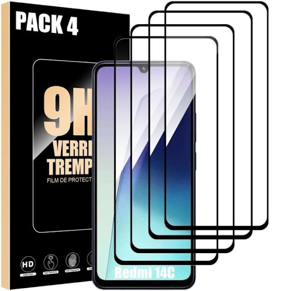 Härdat Glas - Xiaomi - Redmi 14C - Pak av 4 - Repåf resistent - Optimal skydd Transparent med svart kant