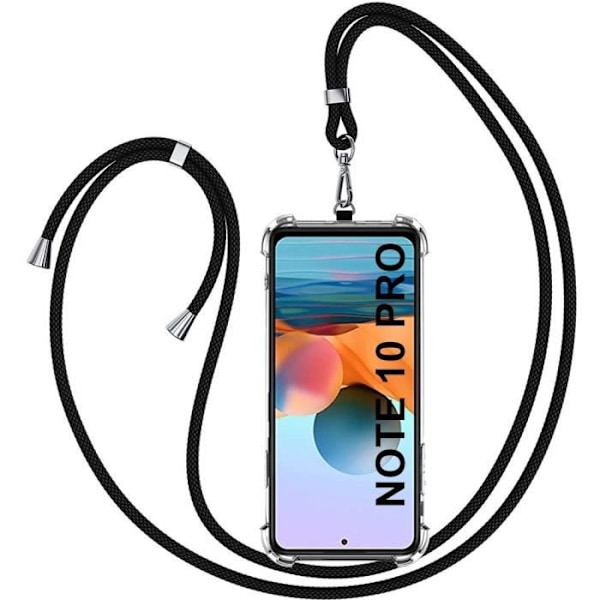 Etui til Redmi Note 10 Pro 4G (6,67") TPU AntiShock-beskyttelse Forstærkede hjørner medfølger ledning Sort Transparent-svart