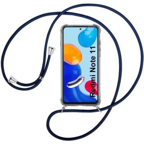 Halskædesnøre til Redmi Note 11-Note 11S Anti-ridseforstærket TPU med lanyard Navy Blue Klar / Marinblå