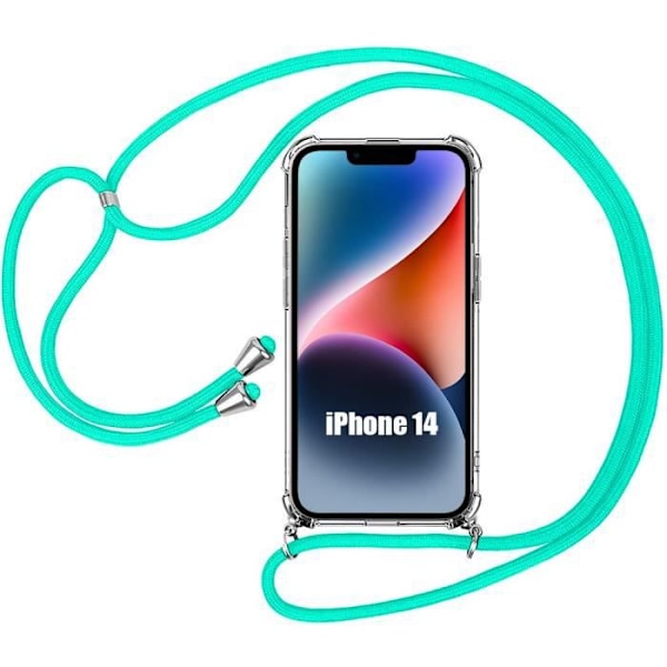 Skyddsfodral för iPhone 14 - E.F.CONNECTION - Förstärkt Transparent - Anti-Shock - Turkos axelrem Turkos