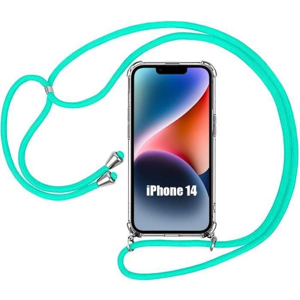 Skyddsskal - E.F.CONNECTION - för iPhone 14 - Transparent Förstärkt - Stötsäker - Turkos Rem Turkos