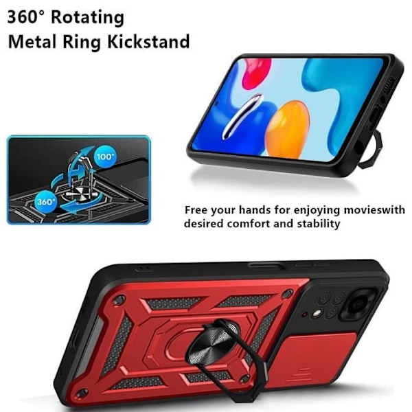 Skyddsskal - E.F.CONNECTION - För Redmi Note 11 - Röd - Stötsäker - Militärstil Röd