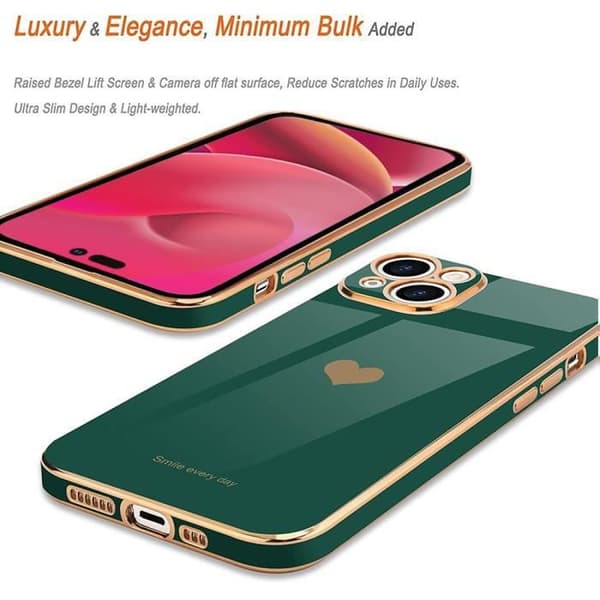 Skyddsback - E.F.CONNECTION - för iPhone 14 - Nattgrön - Hjärtmotiv - Stötsäker - Slim Nattgrönt