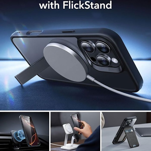 Skyddande silikon PC transparent antishock med svart magnetiskt stativ för Xiaomi Redmi 13C Transparent, svart